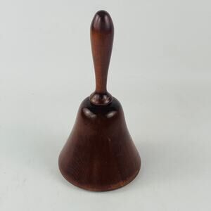 Vintage Wooden Teacher's Hand Bell Rustic Farmhouse  8 3/8"